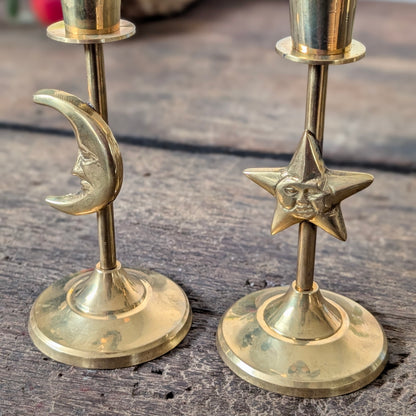 Sun and Moon Brass Candleholders