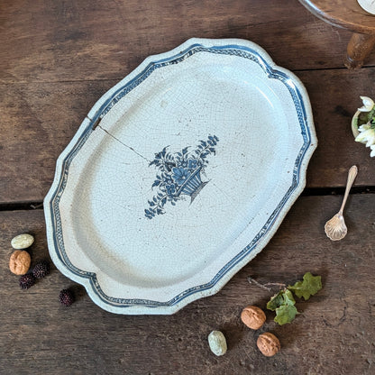 18th Century Rouen Faïence Blue and White Serving Platter