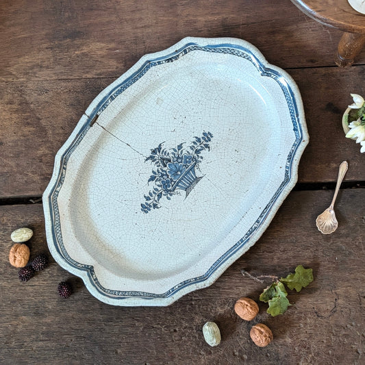 18th Century Rouen Faïence Blue and White Serving Platter