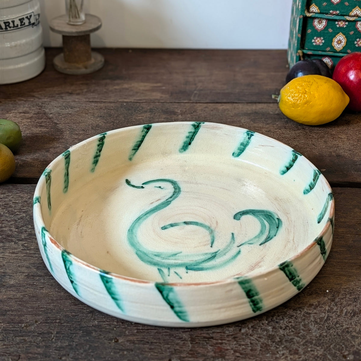 Studio Pottery Hand-Painted Bird Motif Fruit Bowl
