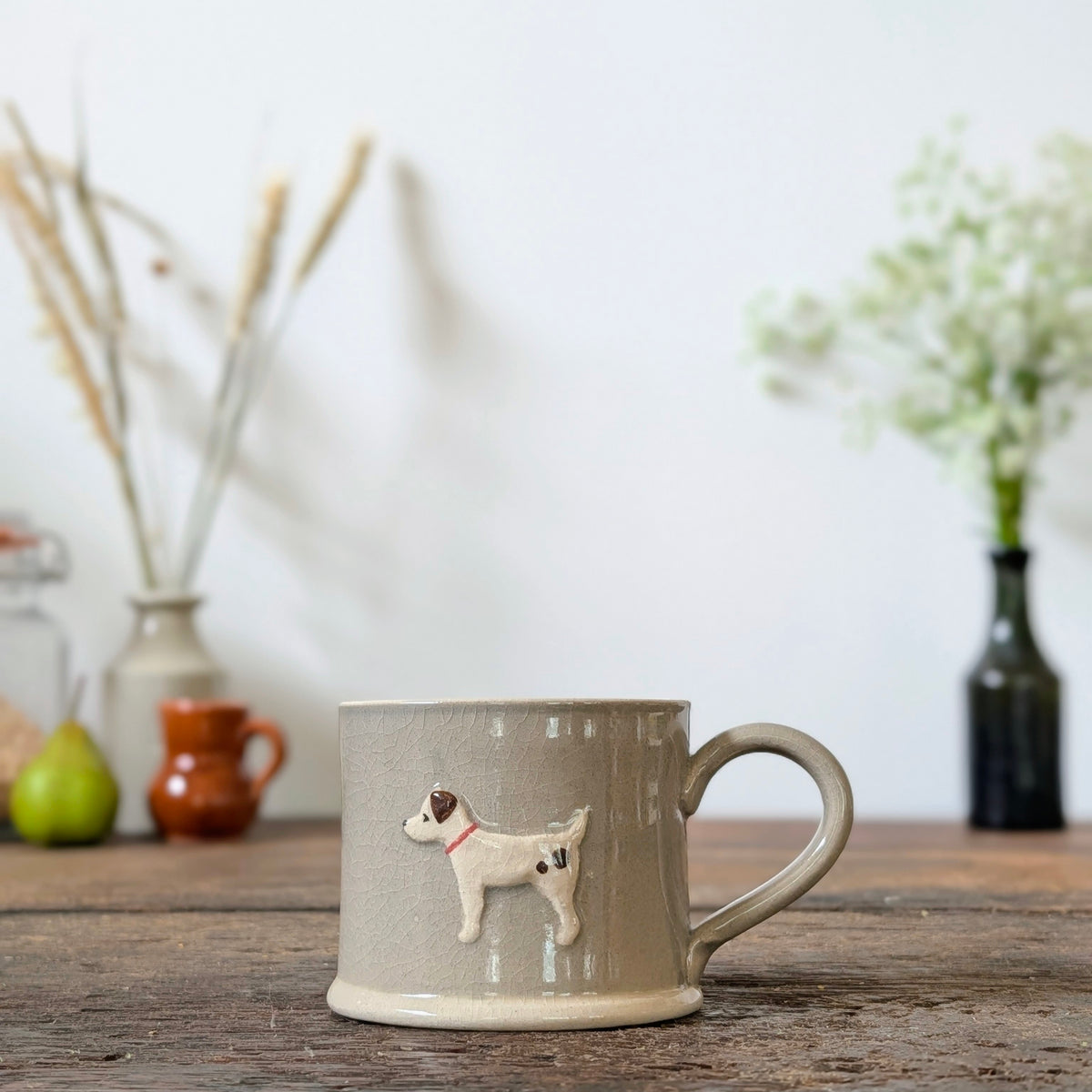 Hogben Pottery Jack Russell Mug - Grey
