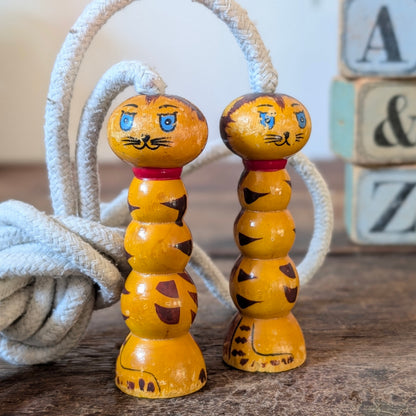 Vintage Wooden Tiger Skipping Rope