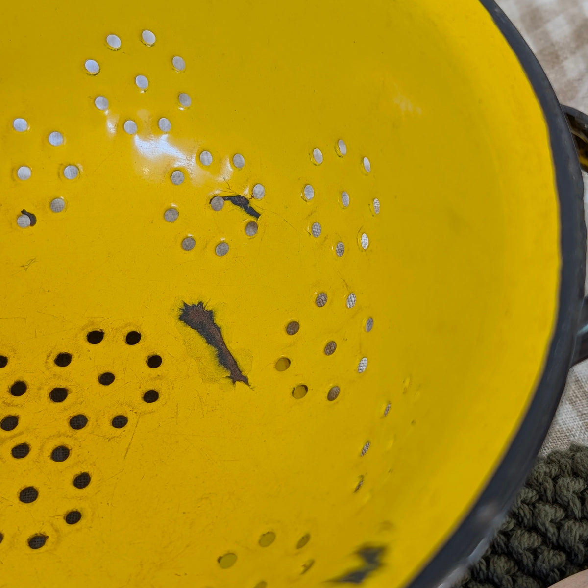 Yellow and Black Enamel Vintage Colander