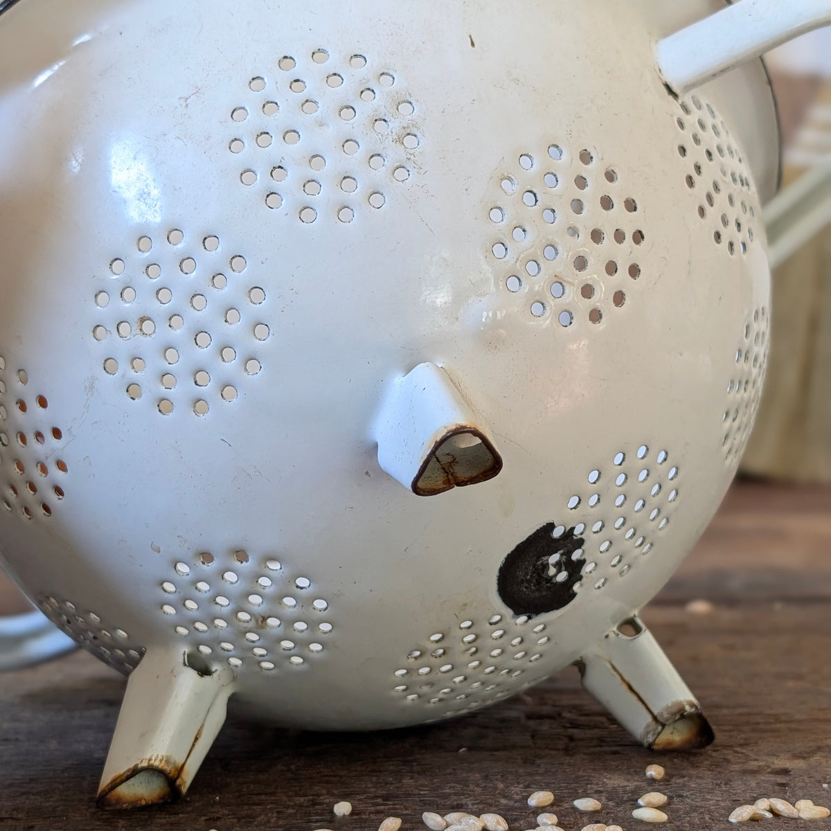 Vintage White & Black Enamel Footed Colander