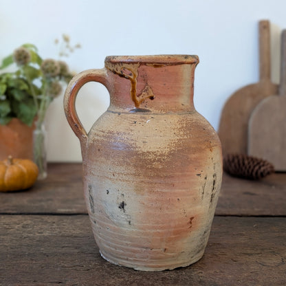 Large French Terracotta Jug with Soft Pink Wash