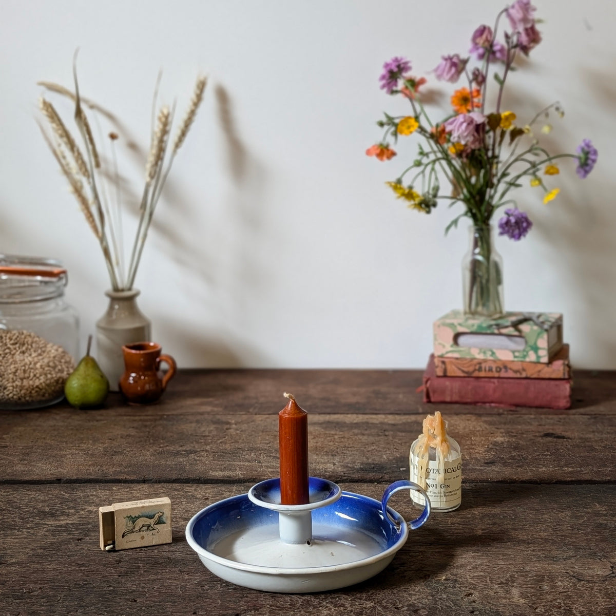 Ombre Blue and White Enamel Chamberstick Candleholder