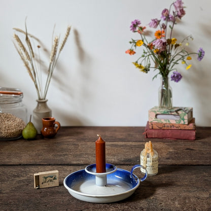 Ombre Blue and White Enamel Chamberstick Candleholder