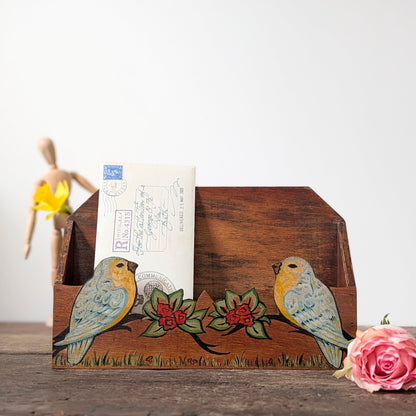 Vintage Hand-Painted Lovebird Letter Holder