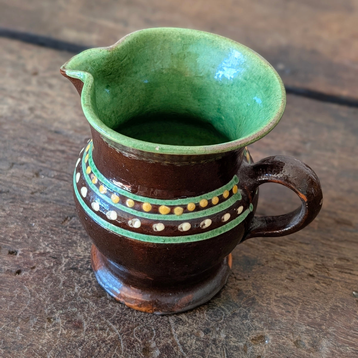 Small Vintage French Alsace-Style Brown Slipware Glazed Jug