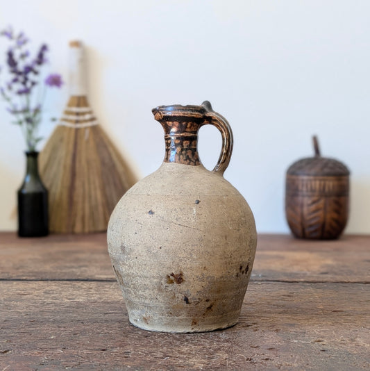 Small French Stoneware Jug with Dark Glazed Neck