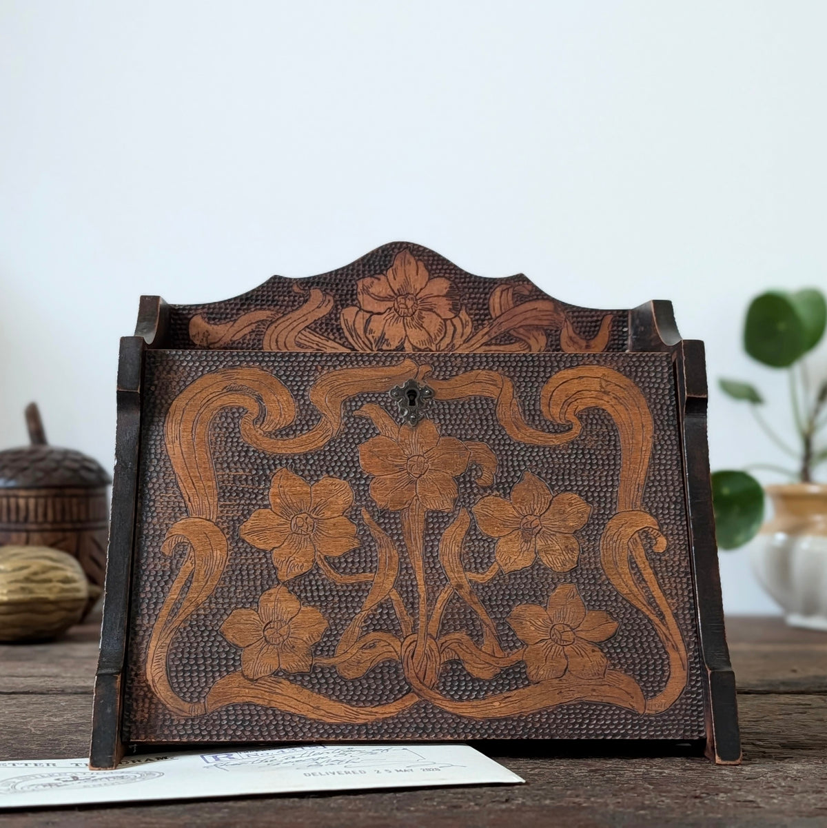 Victorian Wooden Carved Letter Writing Box