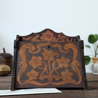 Victorian Wooden Carved Letter Writing Box