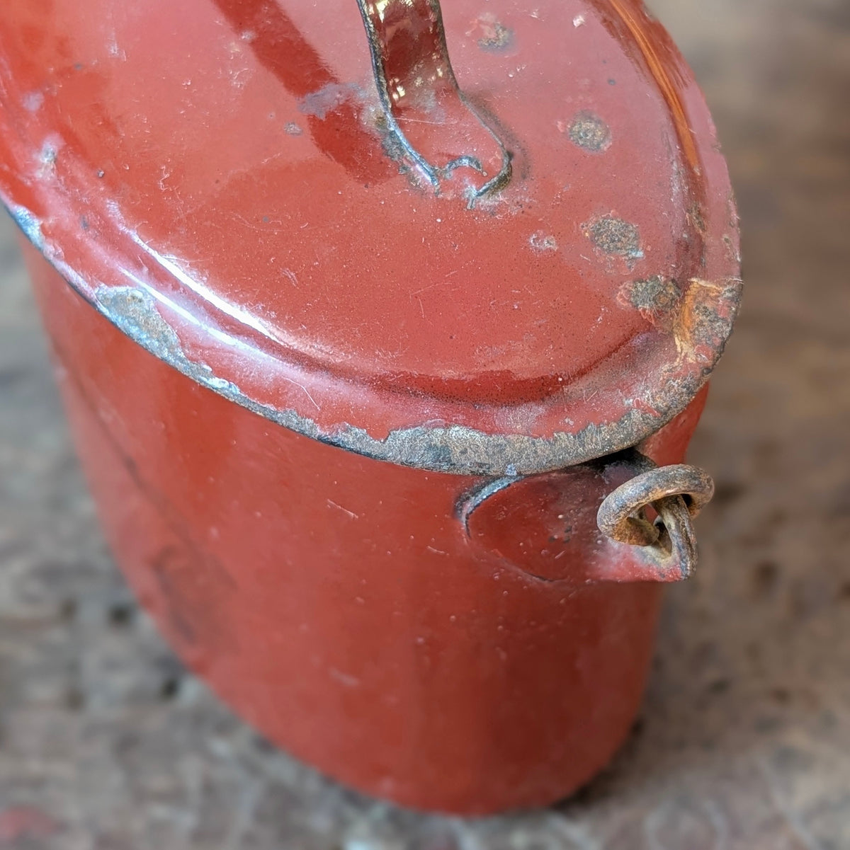Deep Red Enamel Lidded Pot with Handle