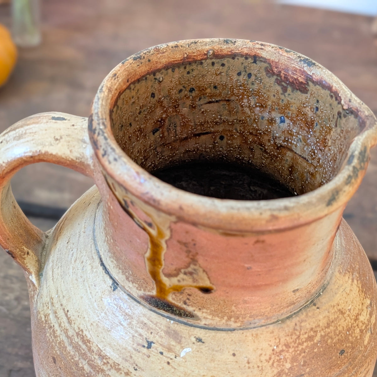 Large French Terracotta Jug with Soft Pink Wash