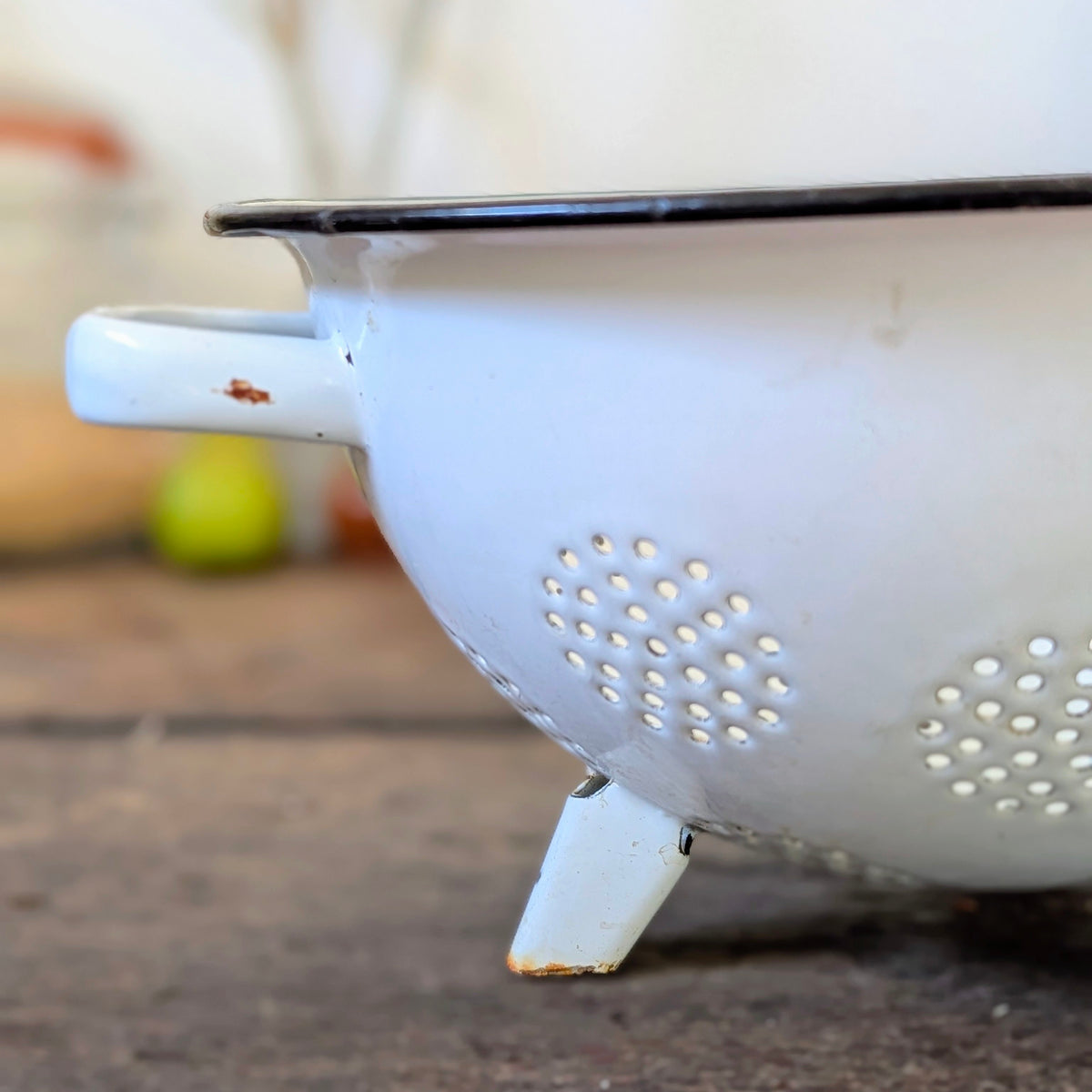Vintage White & Black Enamel Footed Colander