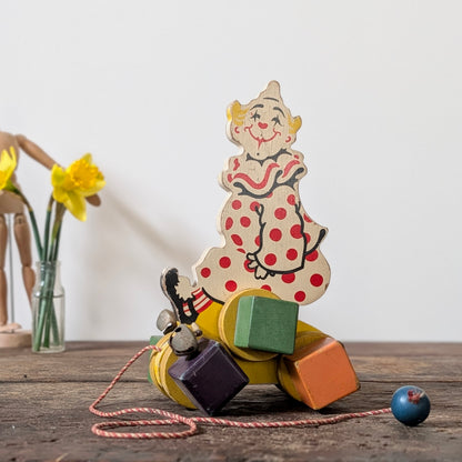 1940s/1950s Pull Along Bell Clown Toy