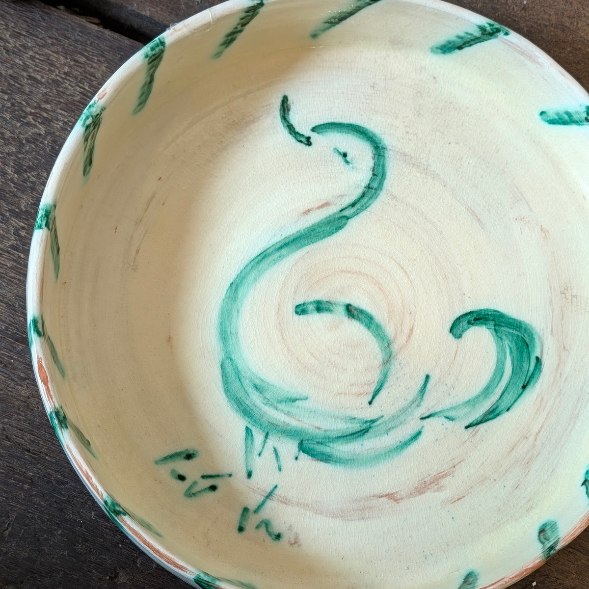 Studio Pottery Hand-Painted Bird Motif Fruit Bowl