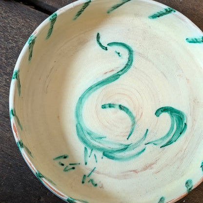 Studio Pottery Hand-Painted Bird Motif Fruit Bowl
