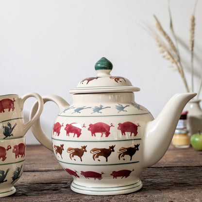 Vintage Emma Bridgewater Farmyard 2 Pint Teapot and Two Teacups (1999)
