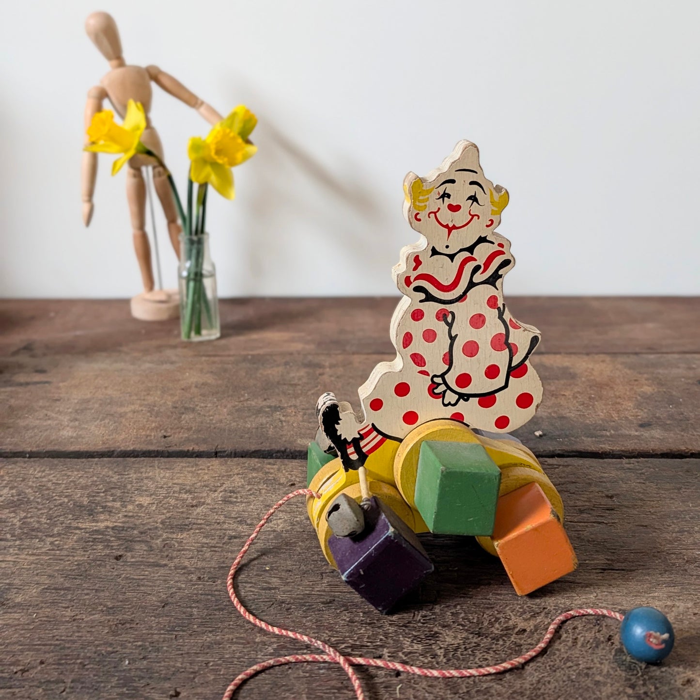1940s/1950s Pull Along Bell Clown Toy
