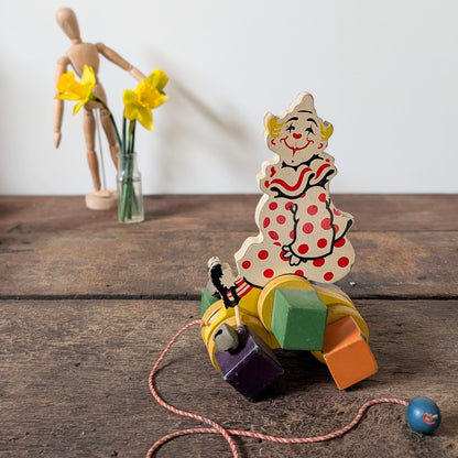 1940s/1950s Pull Along Bell Clown Toy