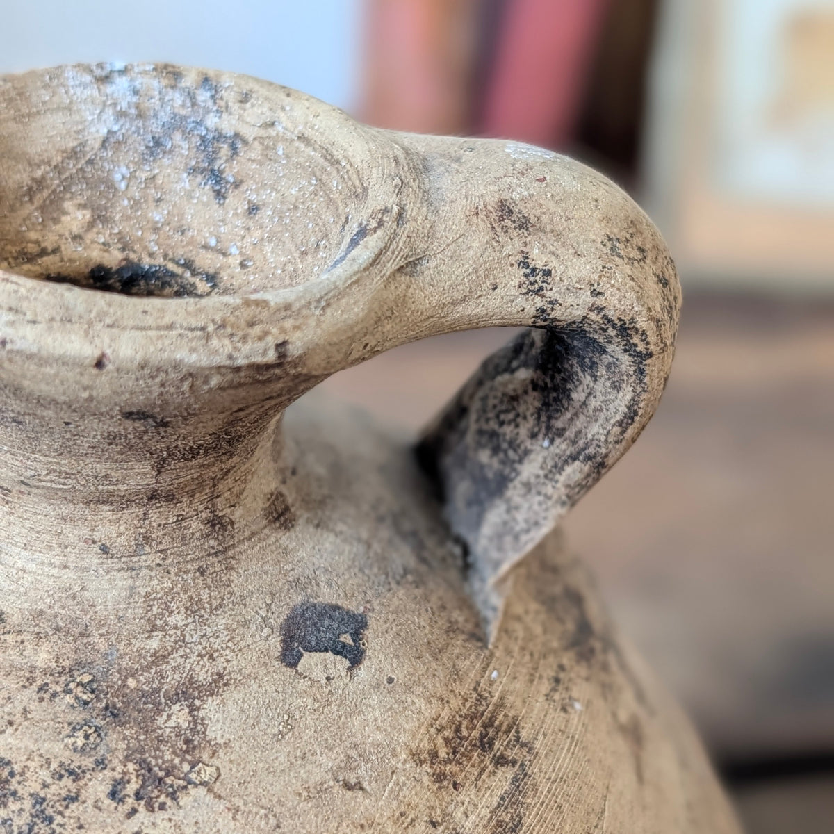 Large French Ribbed Stoneware Jug with Loop Handle