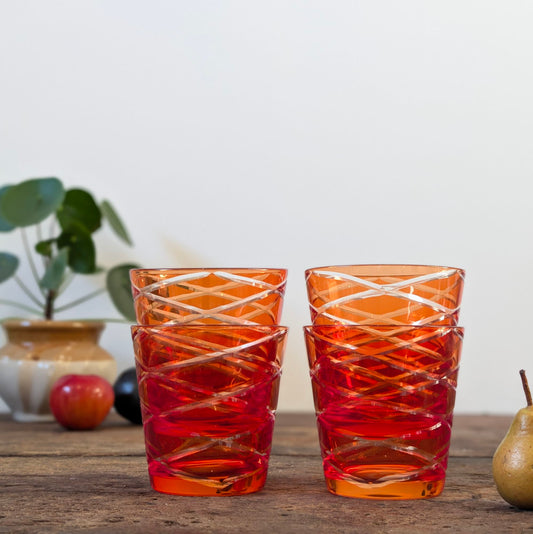 Orange Cut Glass Water/Whisky Glasses