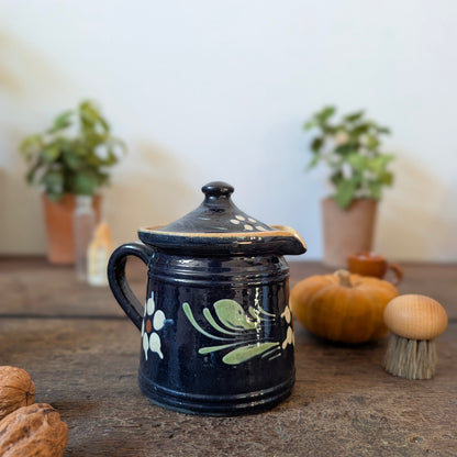 Alsatian Deep Blue Glazed Earthenware Lidded Jug