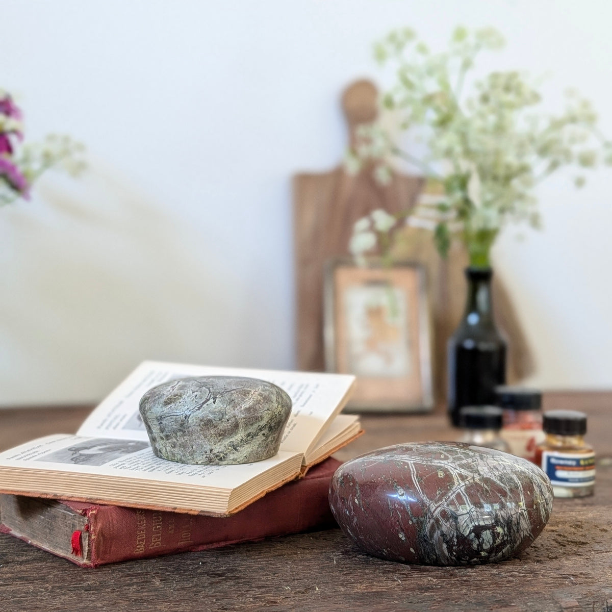 Pair of Vintage Serpentine Stone Paperweights