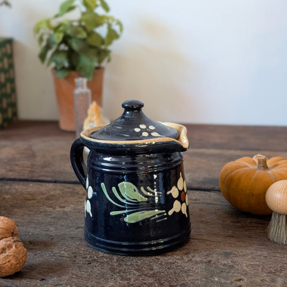 Alsatian Deep Blue Glazed Earthenware Lidded Jug