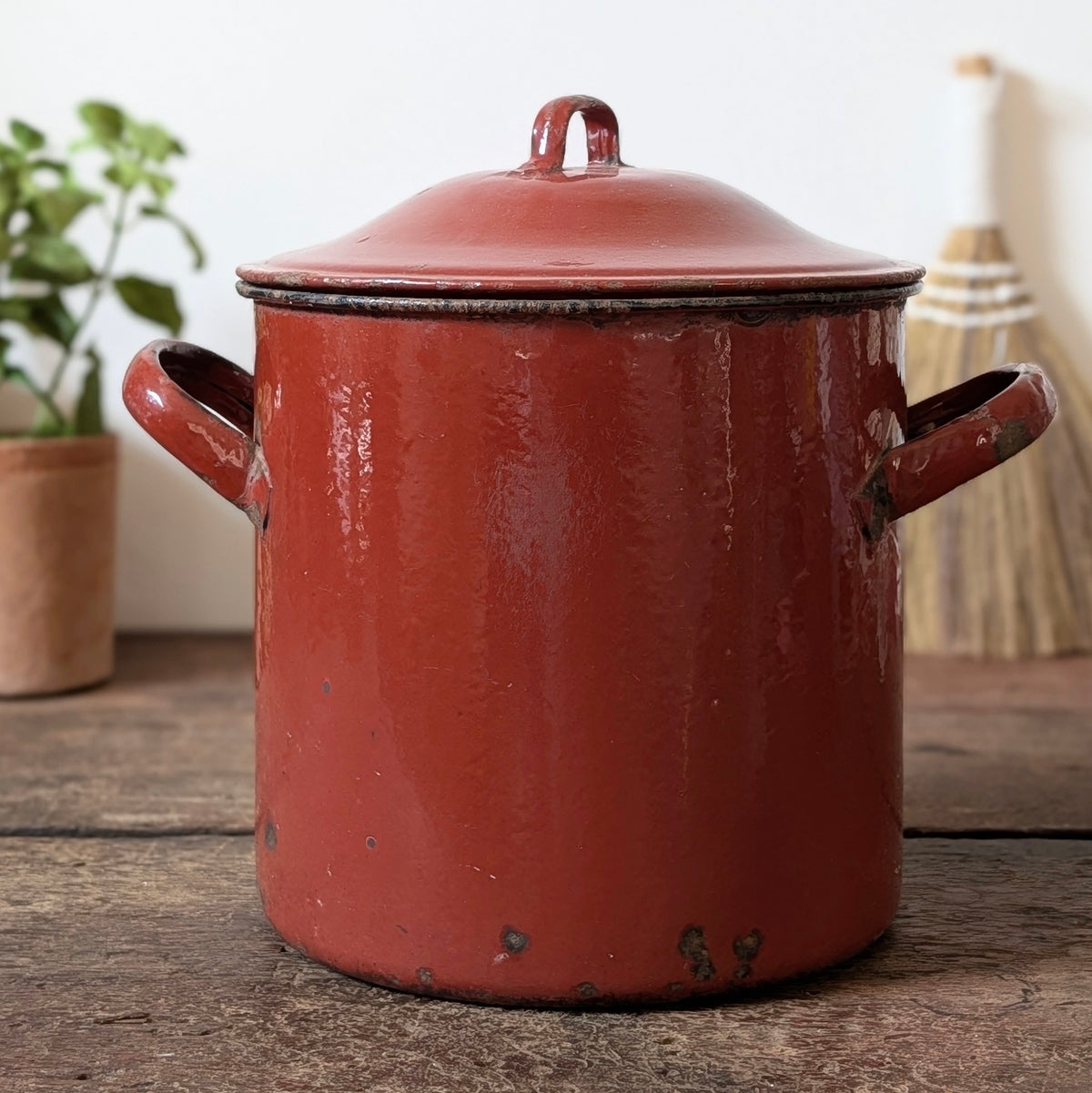 Red Enamel Lidded Stock Pot