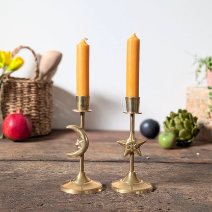 Sun and Moon Brass Candleholders