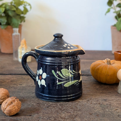 Alsatian Deep Blue Glazed Earthenware Lidded Jug