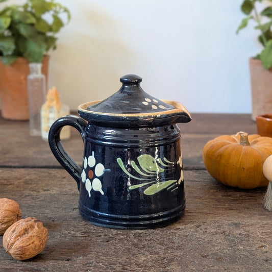 Alsatian Deep Blue Glazed Earthenware Lidded Jug