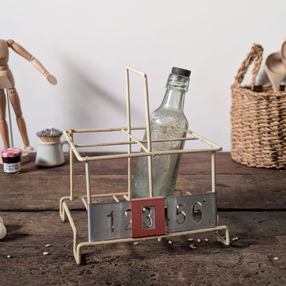 Vintage Metal Milk Bottle Holder with Counter