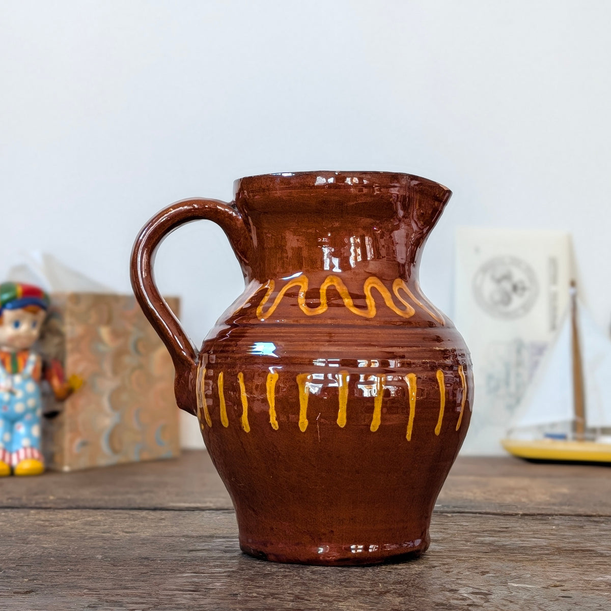 Brown Glazed French Earthenware Jug