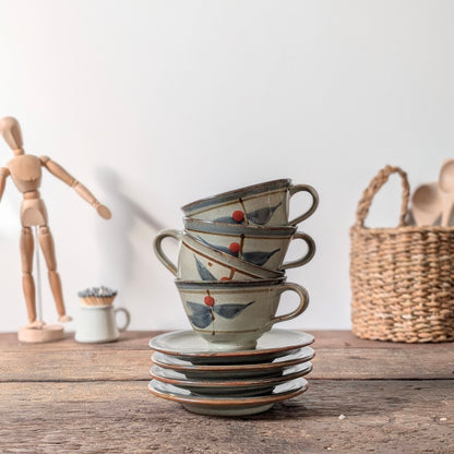 Japanese Studio Pottery Tea Cups and Saucers