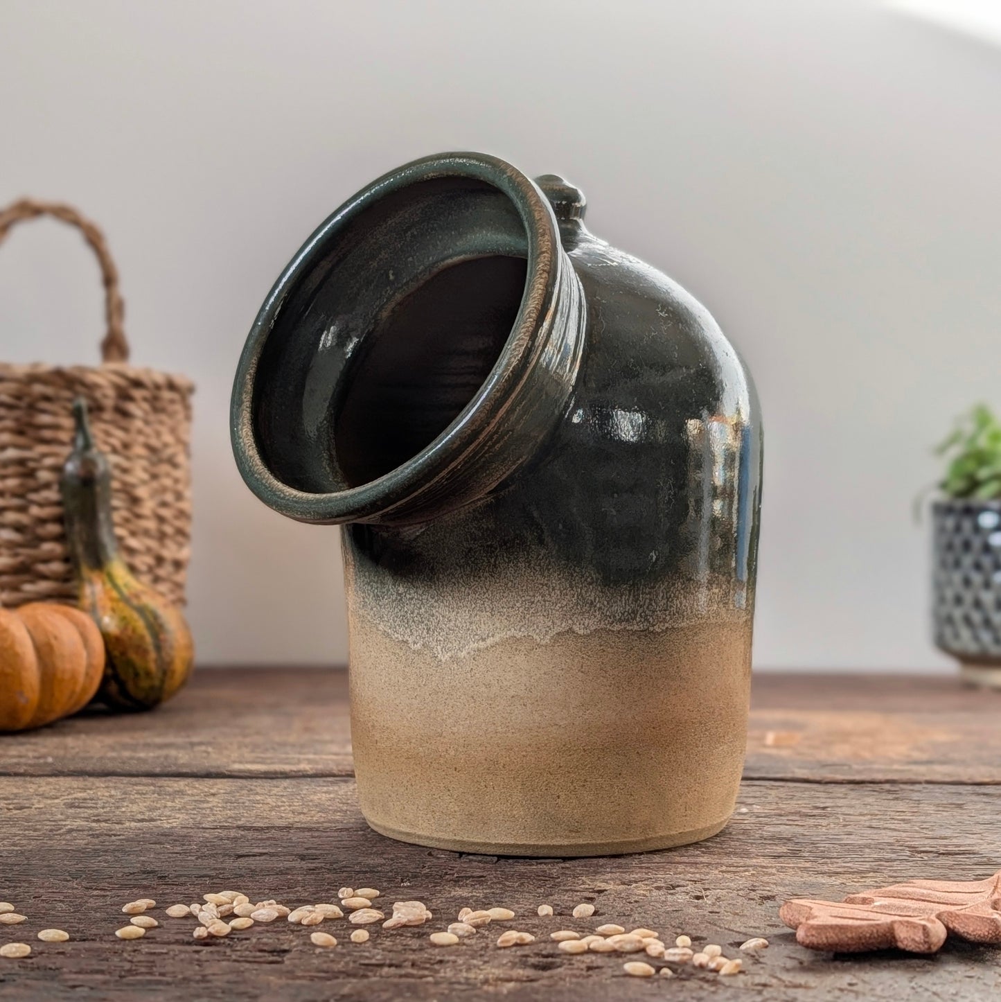 Studio Pottery Green Ombre Salt Pig