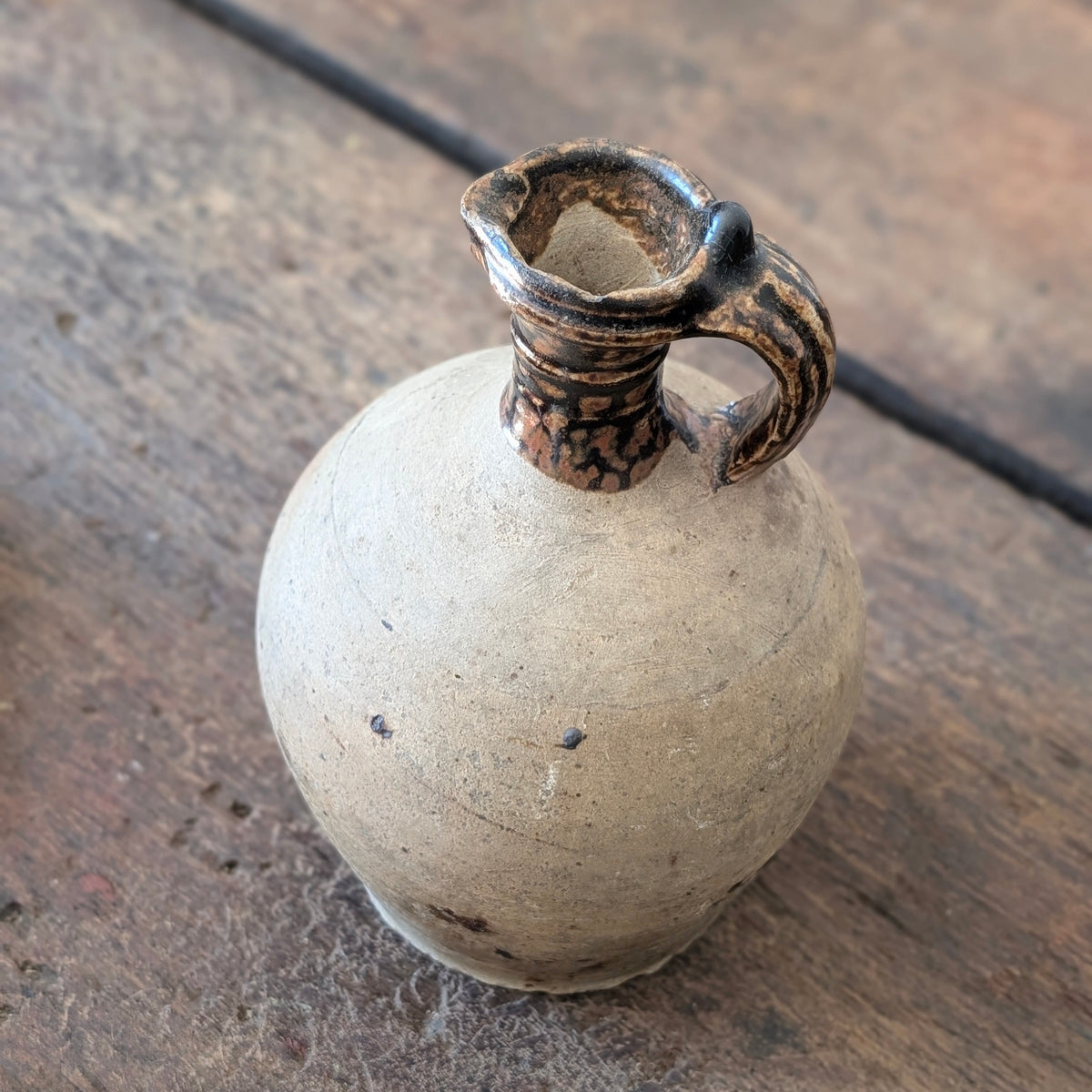 Small French Stoneware Jug with Dark Glazed Neck