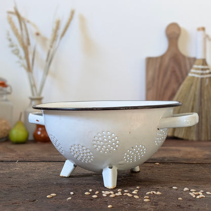 Vintage White & Black Enamel Footed Colander
