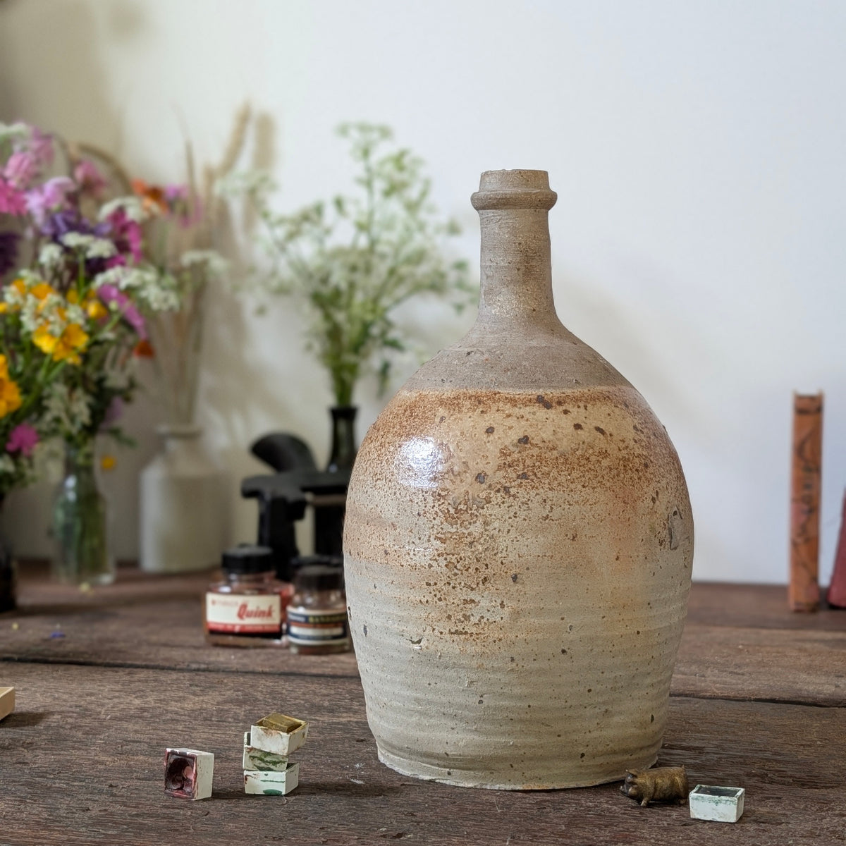 Two Tone French Vintage Stoneware Bottle