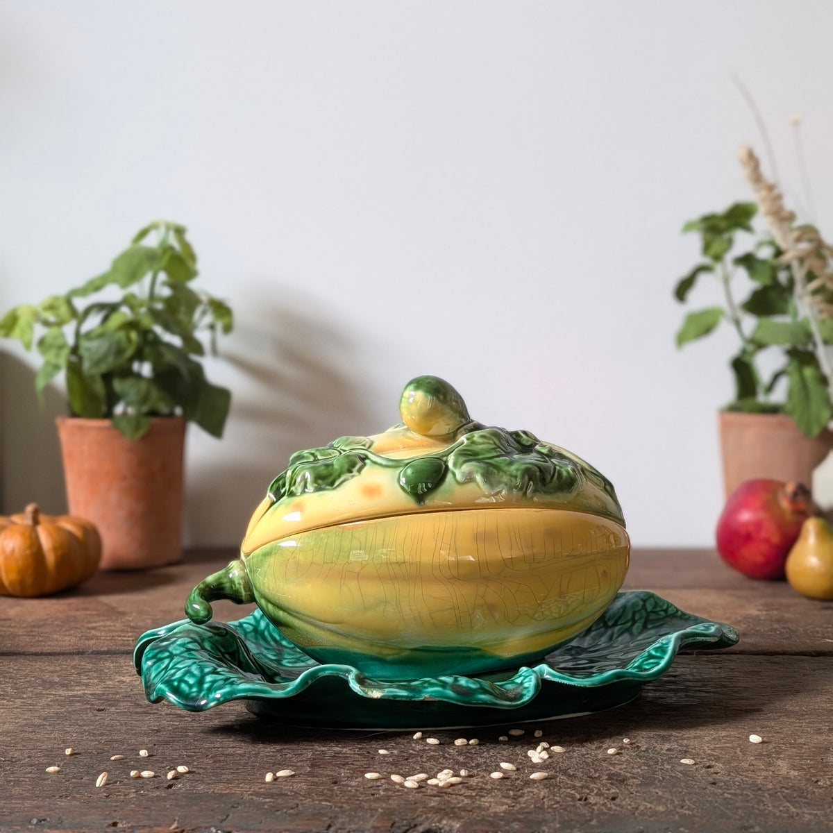 Sarreguemines Majolica Melon Soup Tureen