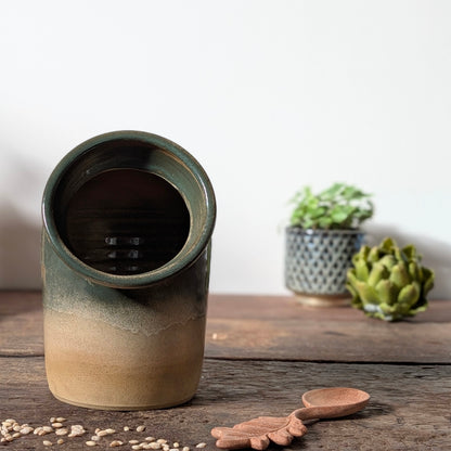 Studio Pottery Green Ombre Salt Pig