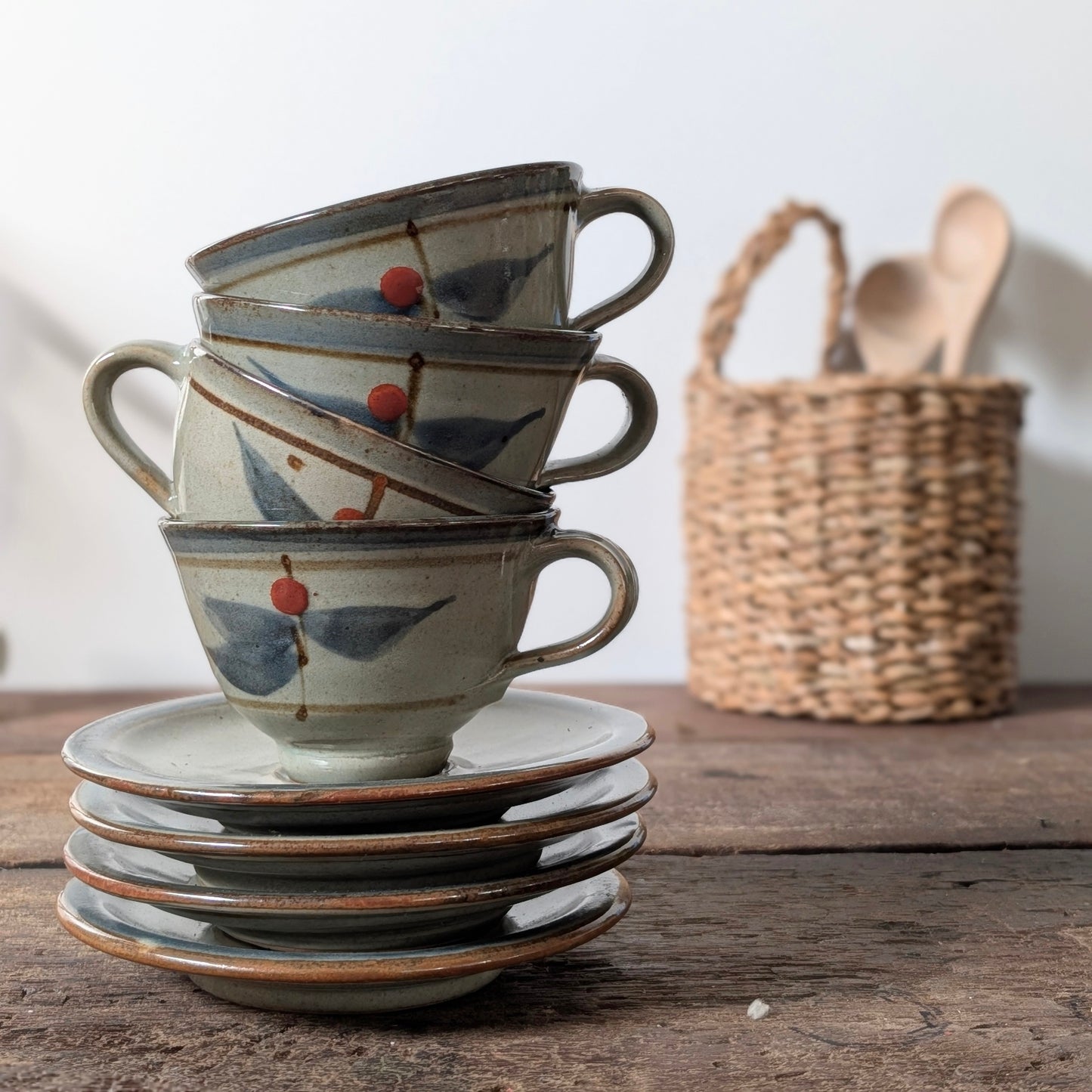 Japanese Studio Pottery Tea Cups and Saucers