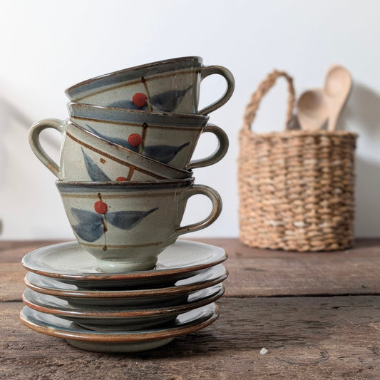 Japanese Studio Pottery Tea Cups and Saucers