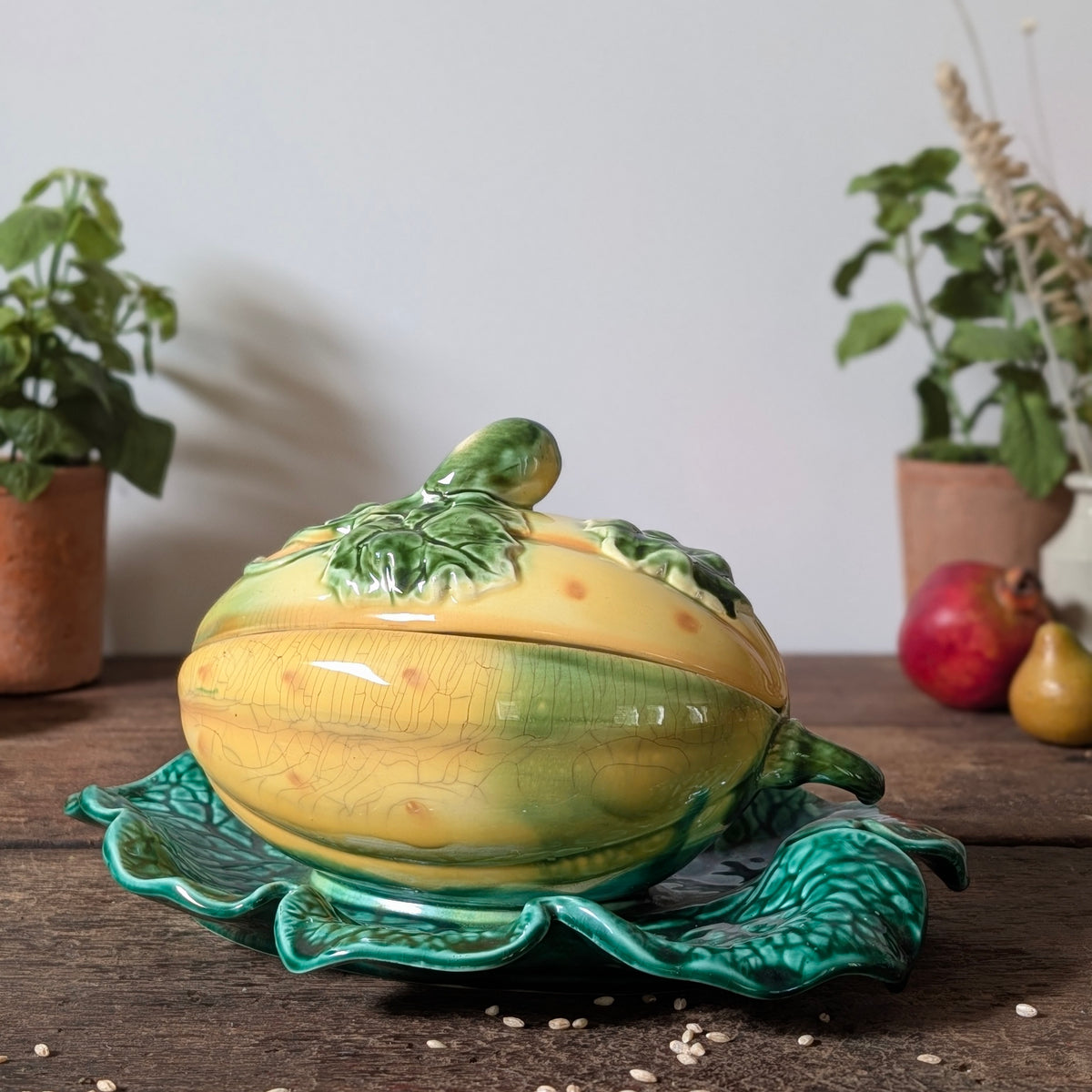 Sarreguemines Majolica Melon Soup Tureen