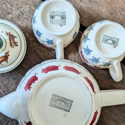 Vintage Emma Bridgewater Farmyard 2 Pint Teapot and Two Teacups (1999)