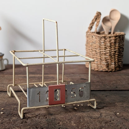 Vintage Metal Milk Bottle Holder with Counter