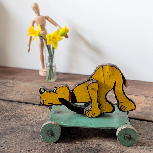 Vintage Disney Pluto Wooden Push Cart