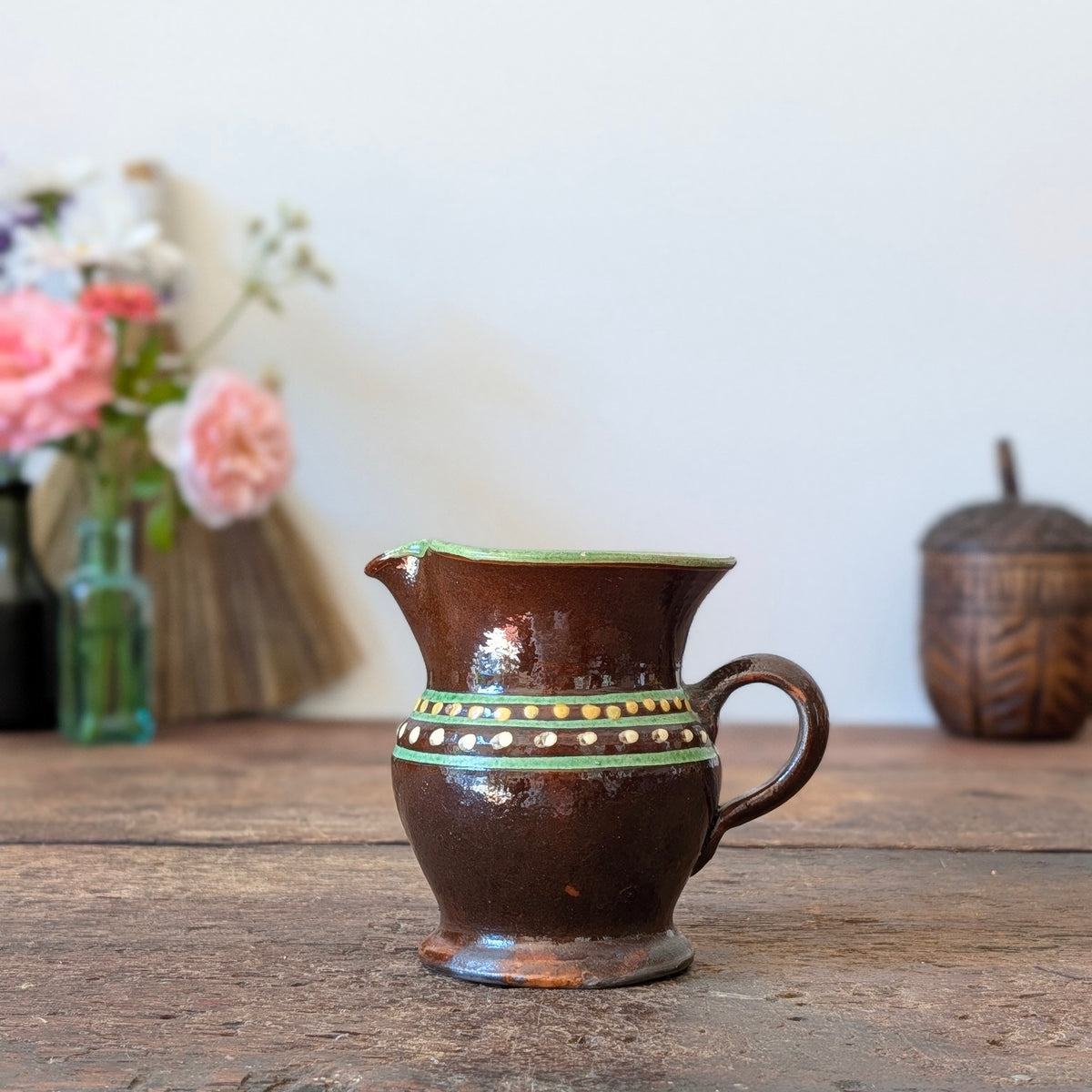 Small Vintage French Alsace-Style Brown Slipware Glazed Jug